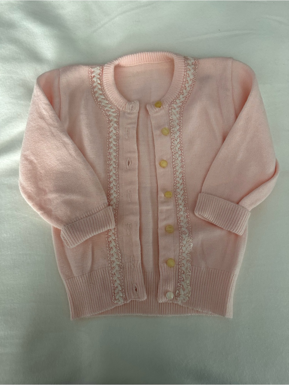 Toddler Pink Knit Cardigan with Decorative Trim